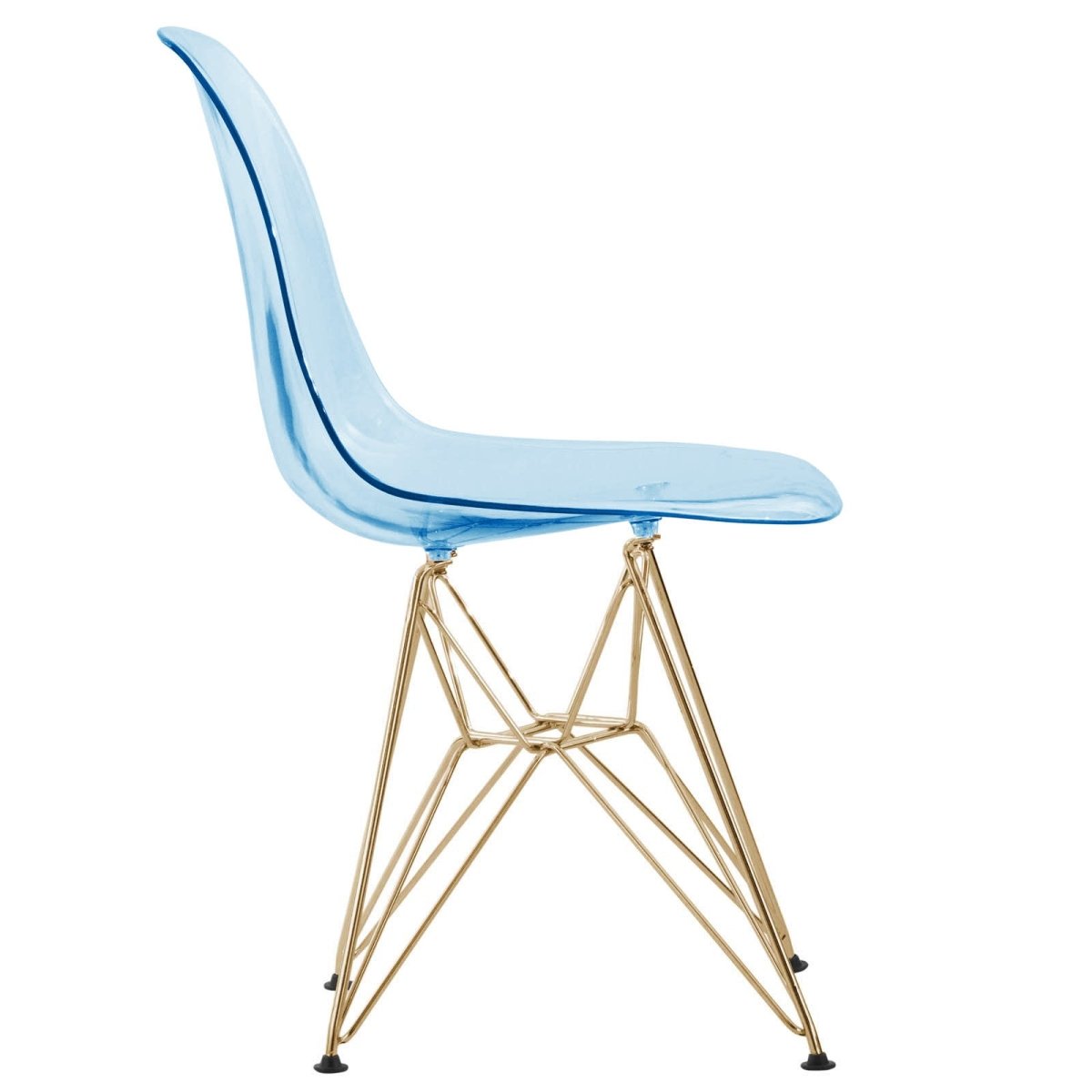 Cresco Modern Dining Side Chair in Curved Back Design with Multiple Base Options: Wood, Acrylic, Chrome & Gold Eiffel Design Stainless Steel Gold Transparent Blue Dining Chair Leisuremod