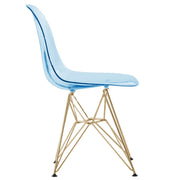 Cresco Modern Dining Side Chair in Curved Back Design with Multiple Base Options: Wood, Acrylic, Chrome & Gold Eiffel Design Stainless Steel Gold Transparent Blue Dining Chair Leisuremod