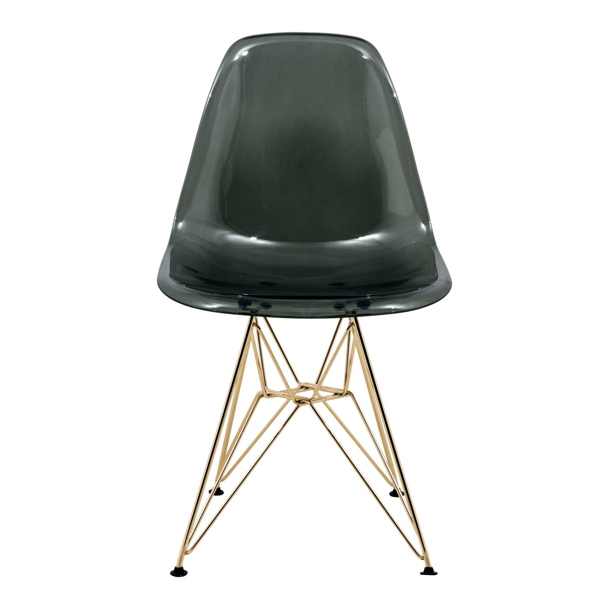 Cresco Modern Dining Side Chair in Curved Back Design with Multiple Base Options: Wood, Acrylic, Chrome & Gold Eiffel Design Stainless Steel Gold Transparent Black Dining Chair Leisuremod