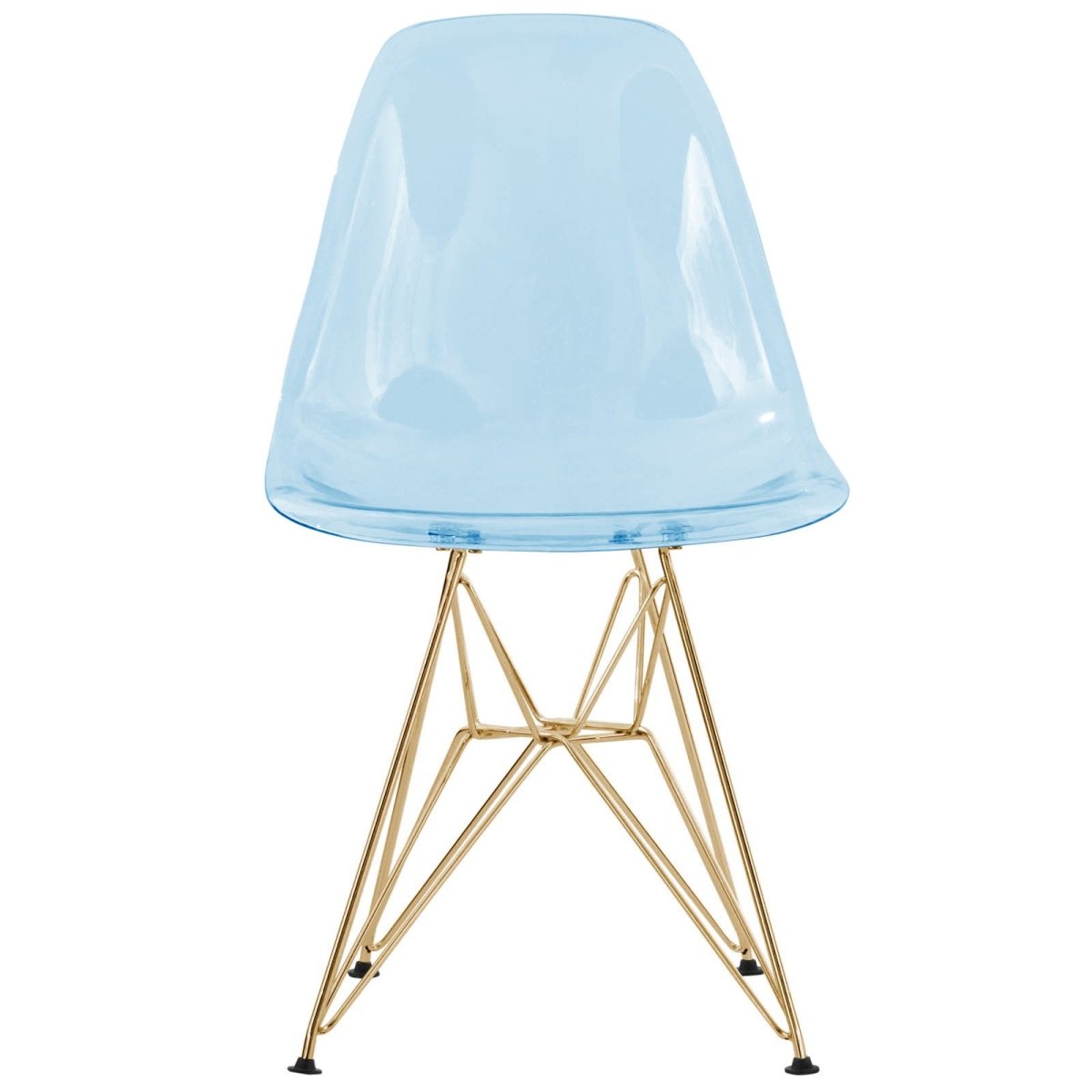 Cresco Modern Dining Side Chair in Curved Back Design with Multiple Base Options: Wood, Acrylic, Chrome & Gold Eiffel Design Stainless Steel Gold Transparent Blue Dining Chair Leisuremod