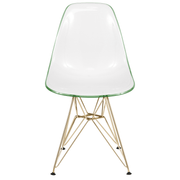 Cresco Modern Dining Side Chair in Curved Back Design with Multiple Base Options: Wood, Acrylic, Chrome & Gold Eiffel Design Stainless Steel Gold White Green Dining Chair Leisuremod
