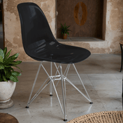 Cresco Modern Dining Side Chair in Curved Back Design with Multiple Base Options: Wood, Acrylic, Chrome & Gold Eiffel Design Stainless Steel Silver Transparent Black Dining Chair Leisuremod