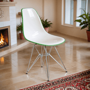 Cresco Modern Dining Side Chair in Curved Back Design with Multiple Base Options: Wood, Acrylic, Chrome & Gold Eiffel Design Stainless Steel Silver White Green Dining Chair Leisuremod