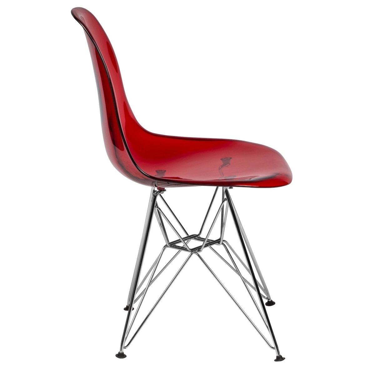 Cresco Modern Dining Side Chair in Curved Back Design with Multiple Base Options: Wood, Acrylic, Chrome & Gold Eiffel Design Stainless Steel Silver Transparent Red Dining Chair Leisuremod