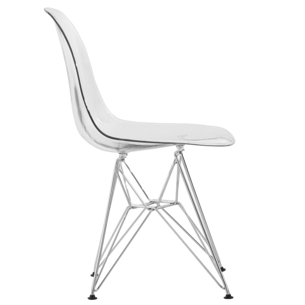Cresco Modern Dining Side Chair in Curved Back Design with Multiple Base Options: Wood, Acrylic, Chrome & Gold Eiffel Design Stainless Steel Silver Clear Dining Chair Leisuremod