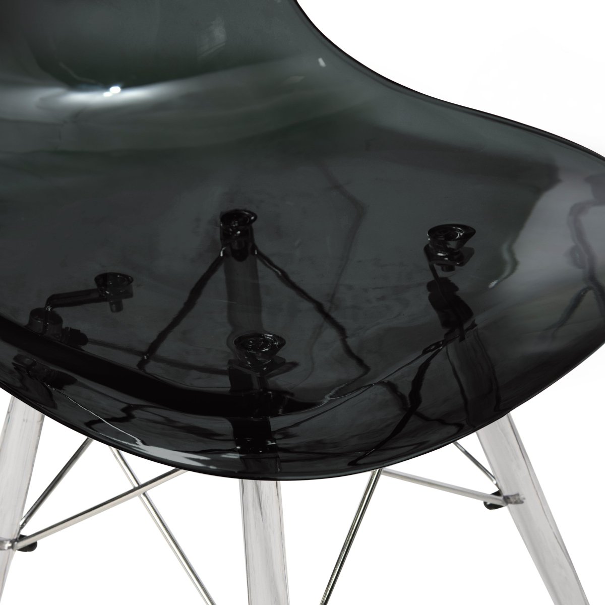 Cresco Modern Dining Side Chair in Curved Back Design with Multiple Base Options: Wood, Acrylic, Chrome & Gold Eiffel Design Acrylic Transparent Transparent Black Dining Chair Leisuremod