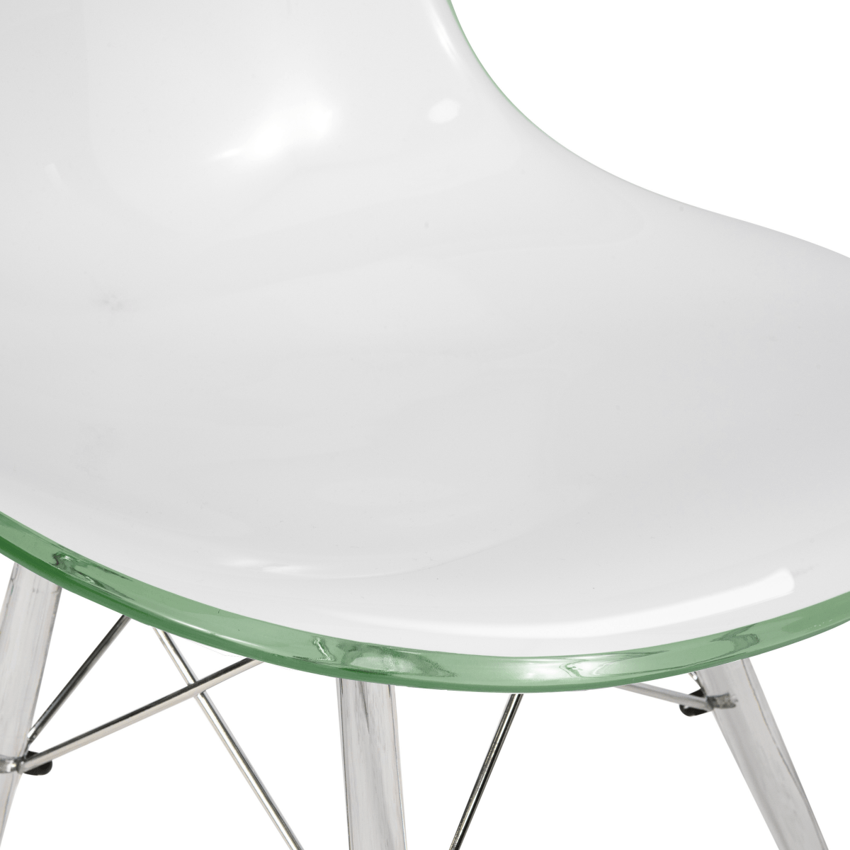Cresco Modern Dining Side Chair in Curved Back Design with Multiple Base Options: Wood, Acrylic, Chrome & Gold Eiffel Design Acrylic Transparent White Green Dining Chair Leisuremod