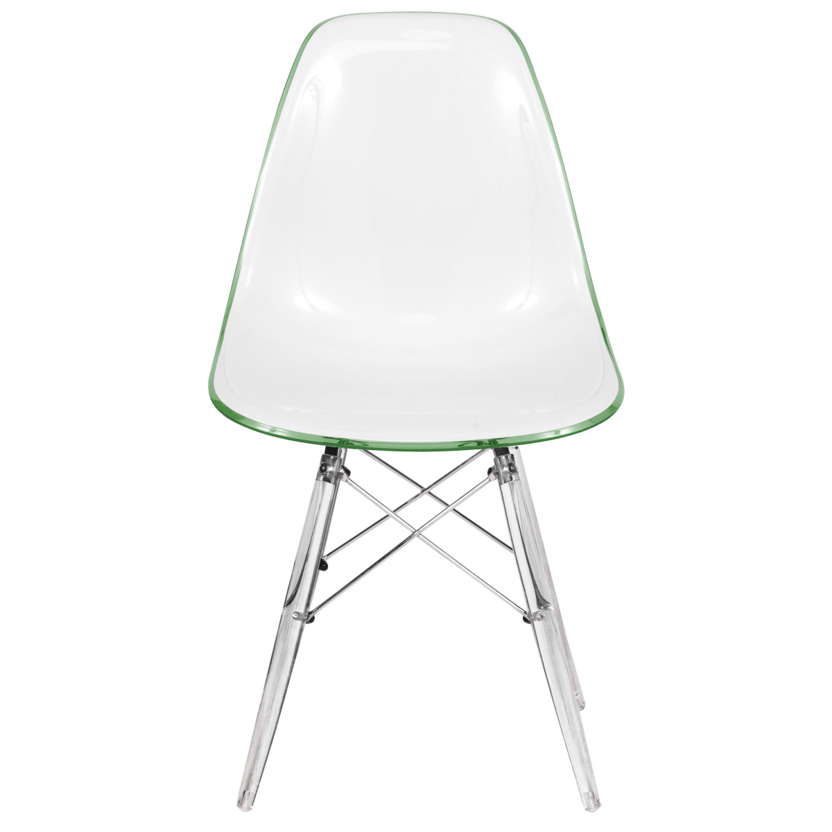 Cresco Modern Dining Side Chair in Curved Back Design with Multiple Base Options: Wood, Acrylic, Chrome & Gold Eiffel Design Acrylic Transparent White Green Dining Chair Leisuremod