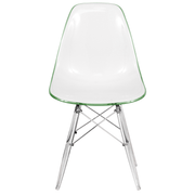 Cresco Modern Dining Side Chair in Curved Back Design with Multiple Base Options: Wood, Acrylic, Chrome & Gold Eiffel Design Acrylic Transparent White Green Dining Chair Leisuremod