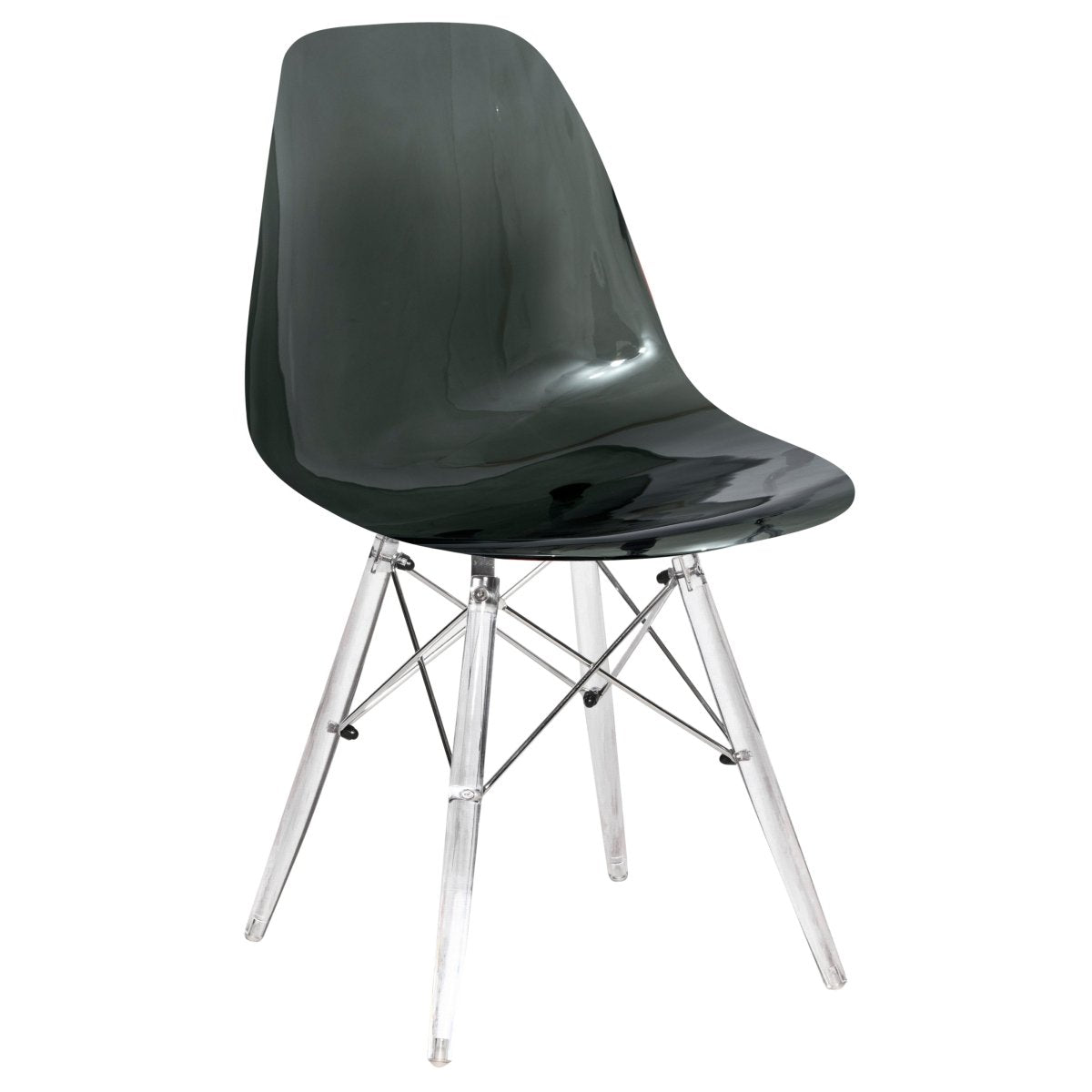 Cresco Modern Dining Side Chair in Curved Back Design with Multiple Base Options: Wood, Acrylic, Chrome & Gold Eiffel Design Acrylic Transparent Transparent Black Dining Chair Leisuremod