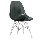 Cresco Modern Dining Side Chair in Curved Back Design with Multiple Base Options: Wood, Acrylic, Chrome & Gold Eiffel Design Acrylic Transparent Transparent Black Dining Chair Leisuremod