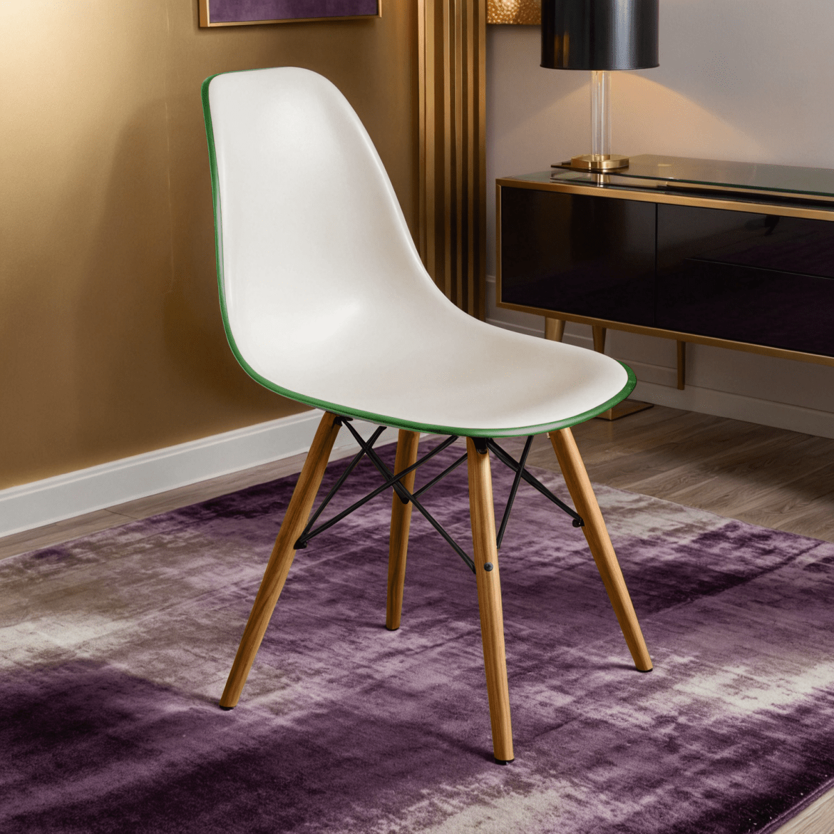 Cresco Modern Dining Side Chair in Curved Back Design with Multiple Base Options: Wood, Acrylic, Chrome & Gold Eiffel Design Wood Brown White Green Dining Chair Leisuremod