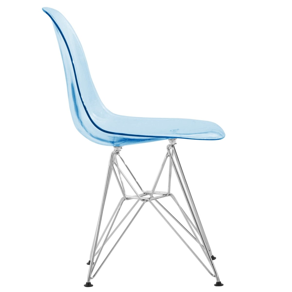 Cresco Modern Dining Side Chair in Curved Back Design with Multiple Base Options: Wood, Acrylic, Chrome & Gold Eiffel Design Stainless Steel Silver Transparent Blue Dining Chair Leisuremod