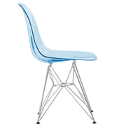 Cresco Modern Dining Side Chair in Curved Back Design with Multiple Base Options: Wood, Acrylic, Chrome & Gold Eiffel Design Stainless Steel Silver Transparent Blue Dining Chair Leisuremod