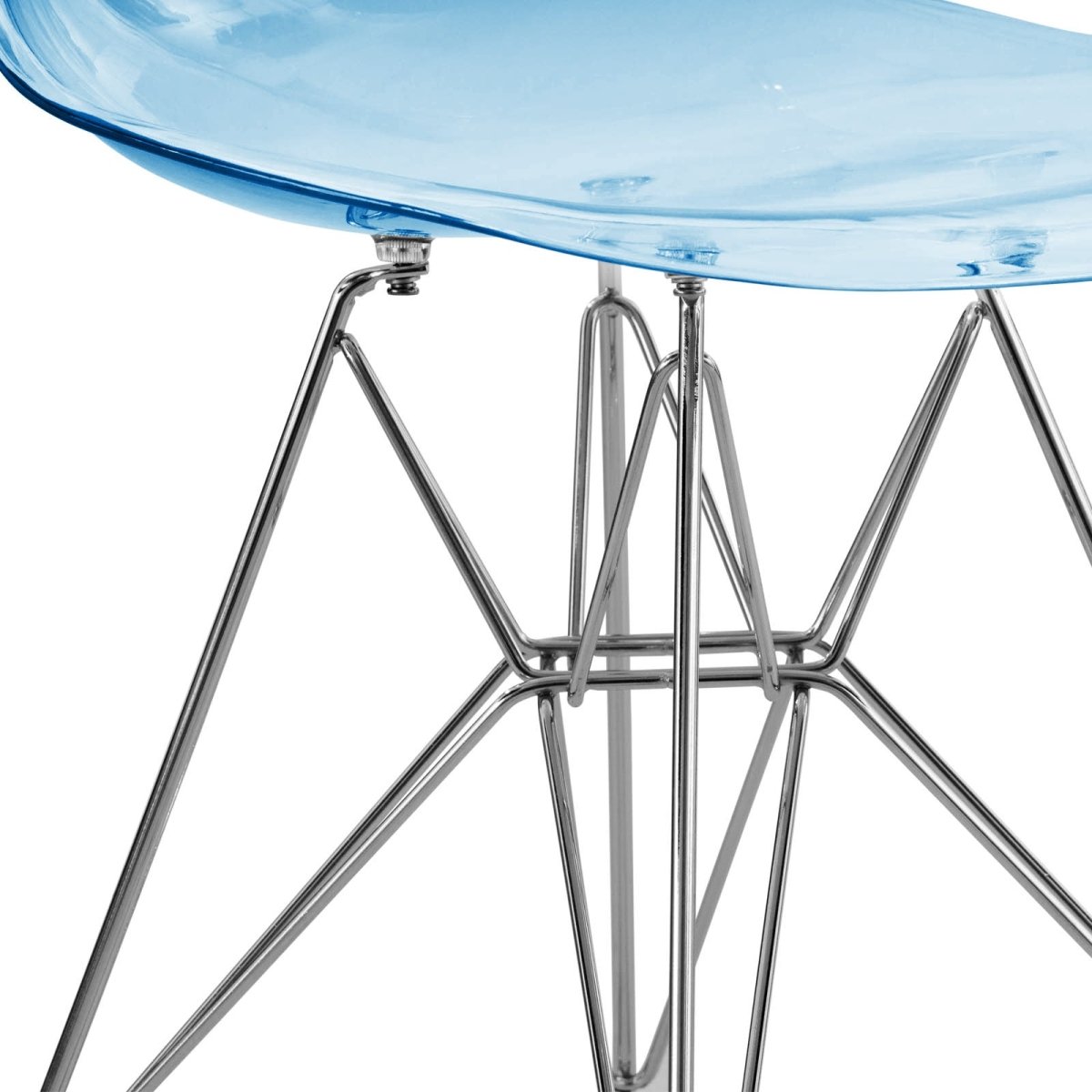 Cresco Modern Dining Side Chair in Curved Back Design with Multiple Base Options: Wood, Acrylic, Chrome & Gold Eiffel Design Stainless Steel Silver Transparent Blue Dining Chair Leisuremod