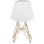 Cresco Modern Dining Side Chair in Curved Back Design with Multiple Base Options: Wood, Acrylic, Chrome & Gold Eiffel Design Stainless Steel Gold Clear Dining Chair Leisuremod