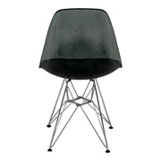 Cresco Modern Dining Side Chair in Curved Back Design with Multiple Base Options: Wood, Acrylic, Chrome & Gold Eiffel Design Stainless Steel Silver Transparent Black Dining Chair Leisuremod