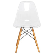 Cresco Modern Dining Side Chair in Curved Back Design with Multiple Base Options: Wood, Acrylic, Chrome & Gold Eiffel Design Wood Brown Clear Dining Chair Leisuremod