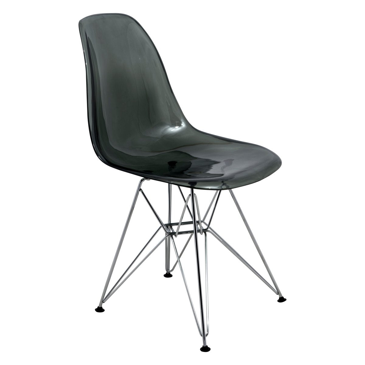 Cresco Modern Dining Side Chair in Curved Back Design with Multiple Base Options: Wood, Acrylic, Chrome & Gold Eiffel Design Stainless Steel Silver Transparent Black Dining Chair Leisuremod