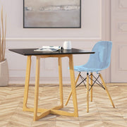 Cresco Modern Dining Side Chair in Curved Back Design with Multiple Base Options: Wood, Acrylic, Chrome & Gold Eiffel Design Wood Brown Transparent Blue Dining Chair Leisuremod