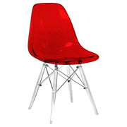 Cresco Modern Dining Side Chair in Curved Back Design with Multiple Base Options: Wood, Acrylic, Chrome & Gold Eiffel Design Acrylic Transparent Transparent Red Dining Chair Leisuremod