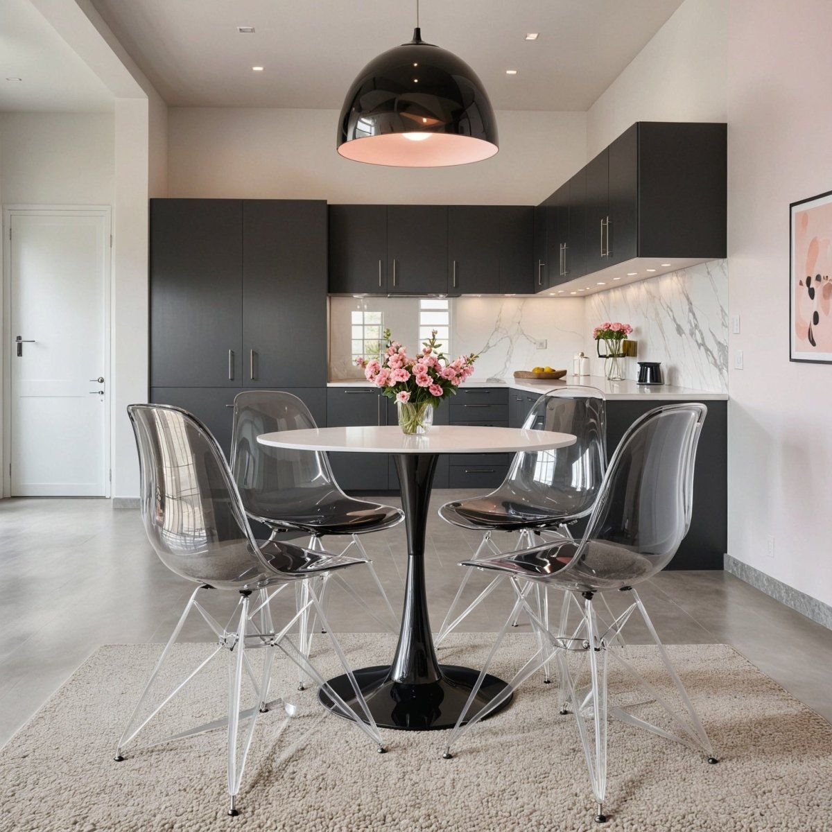 Cresco Modern Dining Side Chair in Curved Back Design with Multiple Base Options: Wood, Acrylic, Chrome & Gold Eiffel Design Stainless Steel Silver Clear Dining Chair Leisuremod