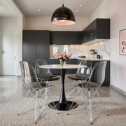 Cresco Modern Dining Side Chair in Curved Back Design with Multiple Base Options: Wood, Acrylic, Chrome & Gold Eiffel Design Stainless Steel Silver Clear Dining Chair Leisuremod