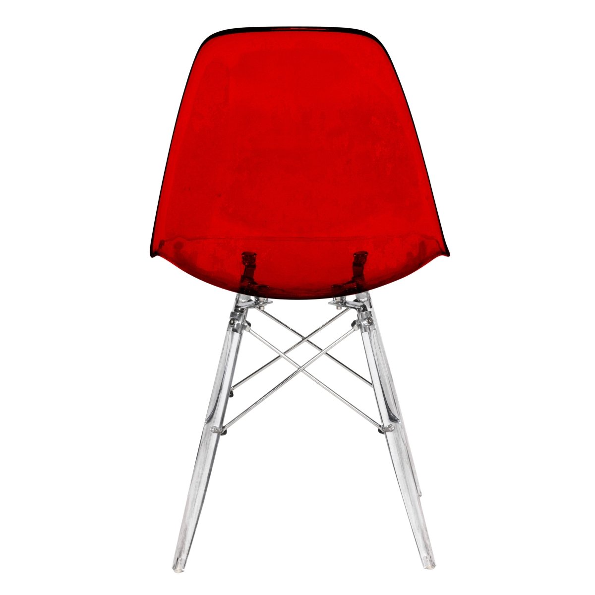 Cresco Modern Dining Side Chair in Curved Back Design with Multiple Base Options: Wood, Acrylic, Chrome & Gold Eiffel Design Acrylic Transparent Transparent Red Dining Chair Leisuremod