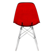 Cresco Modern Dining Side Chair in Curved Back Design with Multiple Base Options: Wood, Acrylic, Chrome & Gold Eiffel Design Acrylic Transparent Transparent Red Dining Chair Leisuremod