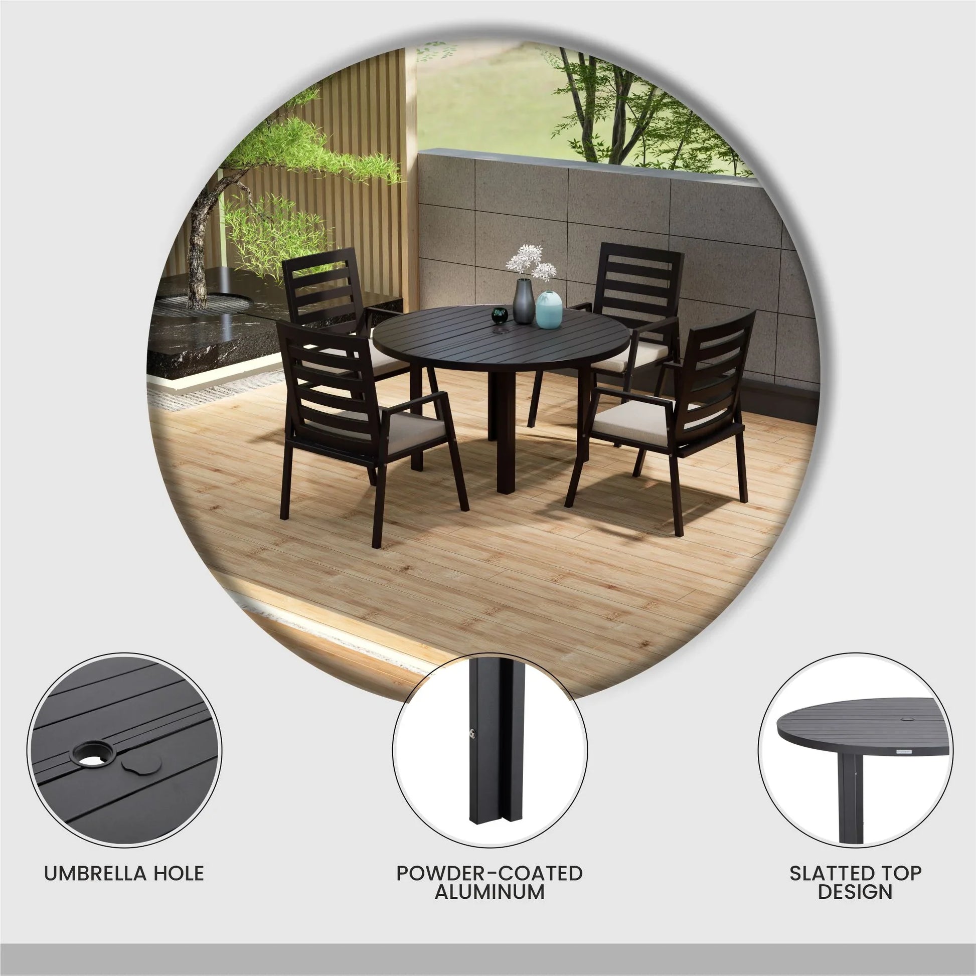 Chelsea 48" Round Outdoor Aluminum Dining Table for Patio - Elax Furniture