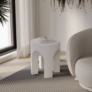 Crus Fiberstone Outdoor Side Table With Arched Base Design White Side Table Leisuremod