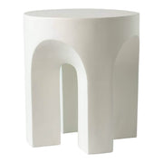 Crus Fiberstone Outdoor Side Table With Arched Base Design White Side Table Leisuremod
