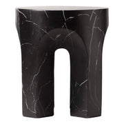 Crus Fiberstone Outdoor Side Table With Arched Base Design Marbleized Black Side Table Leisuremod