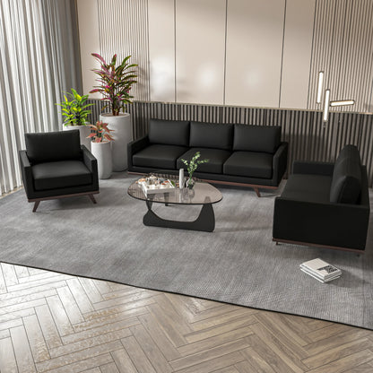 Chester 3-Piece Leather Living Room Sofa Set with Birch Wood Base - Elax Furniture