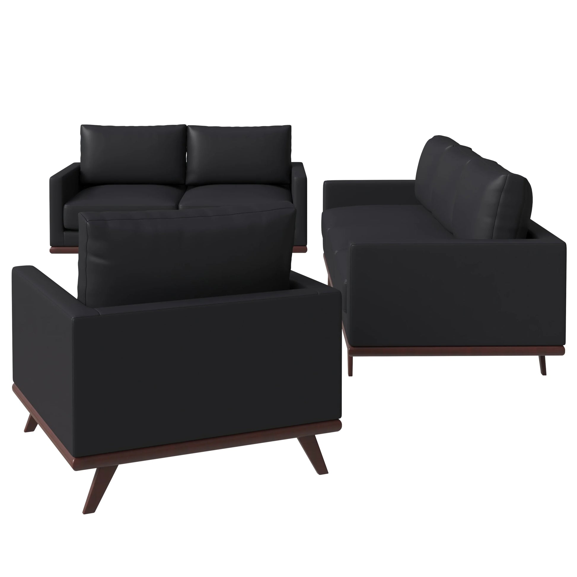 Chester 3-Piece Leather Living Room Sofa Set with Birch Wood Base - Elax Furniture