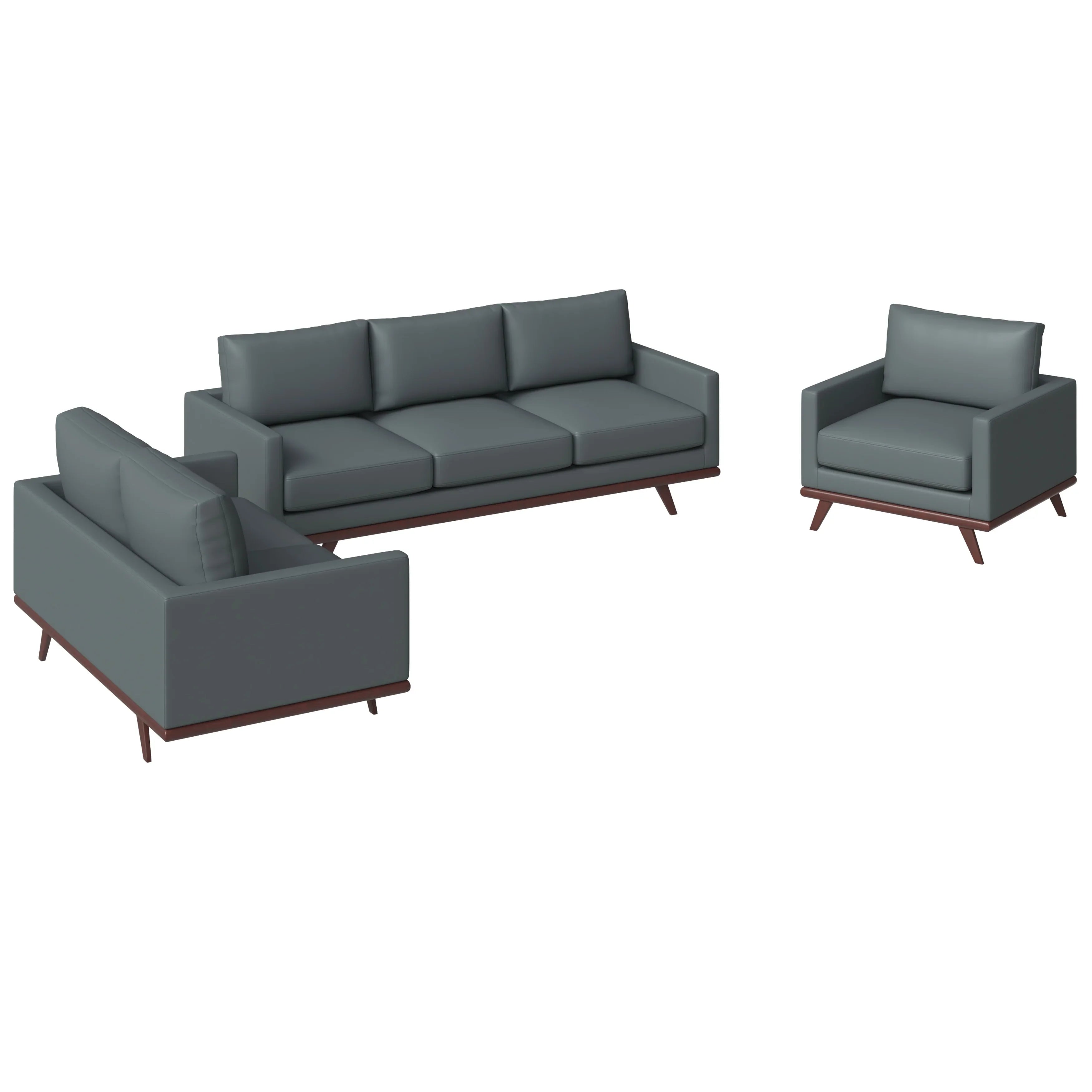 Chester 3-Piece Leather Living Room Sofa Set with Birch Wood Base - Elax Furniture