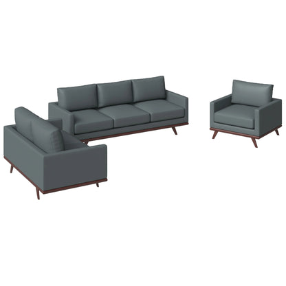 Chester 3-Piece Leather Living Room Sofa Set with Birch Wood Base - Elax Furniture