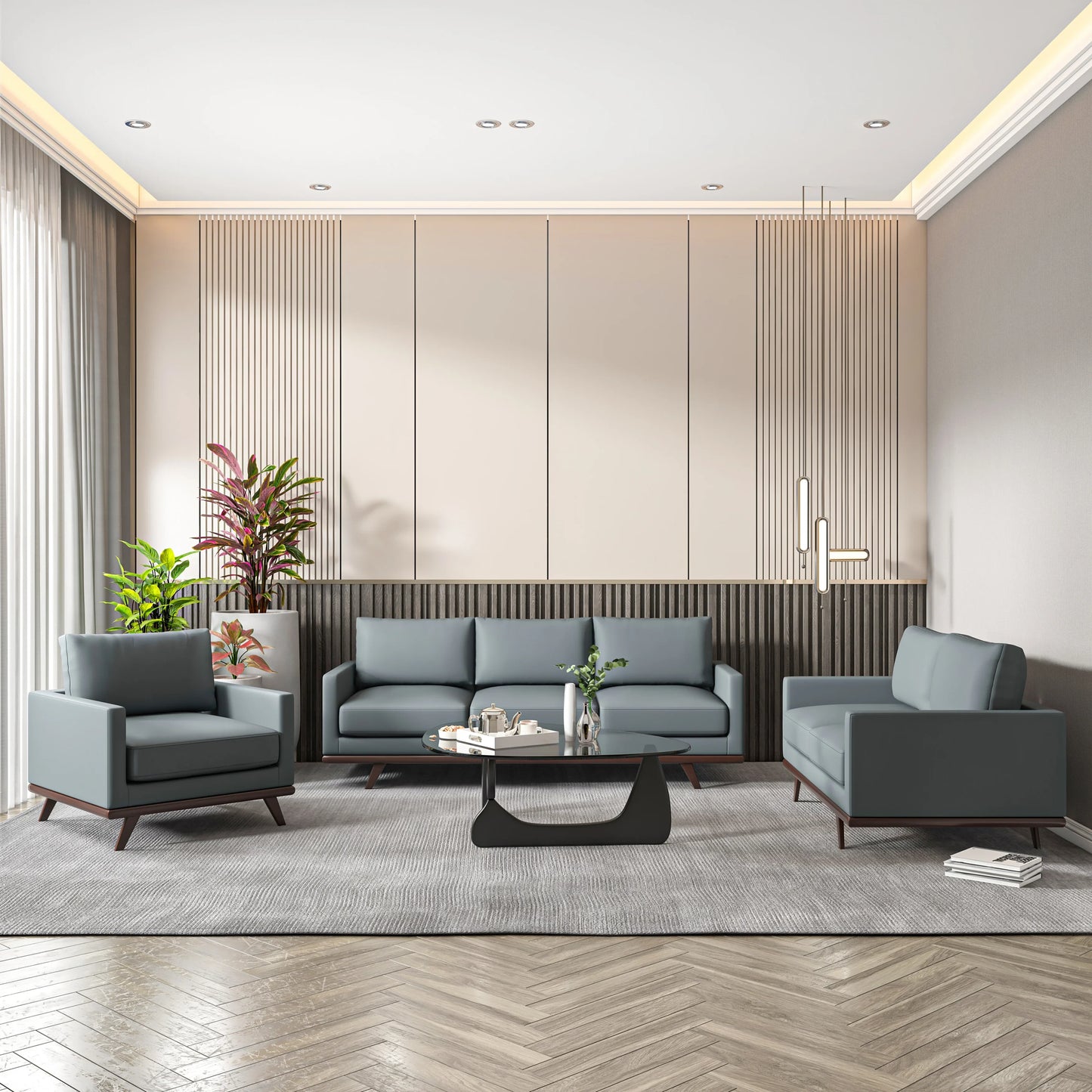 Chester 3-Piece Leather Living Room Sofa Set with Birch Wood Base - Elax Furniture