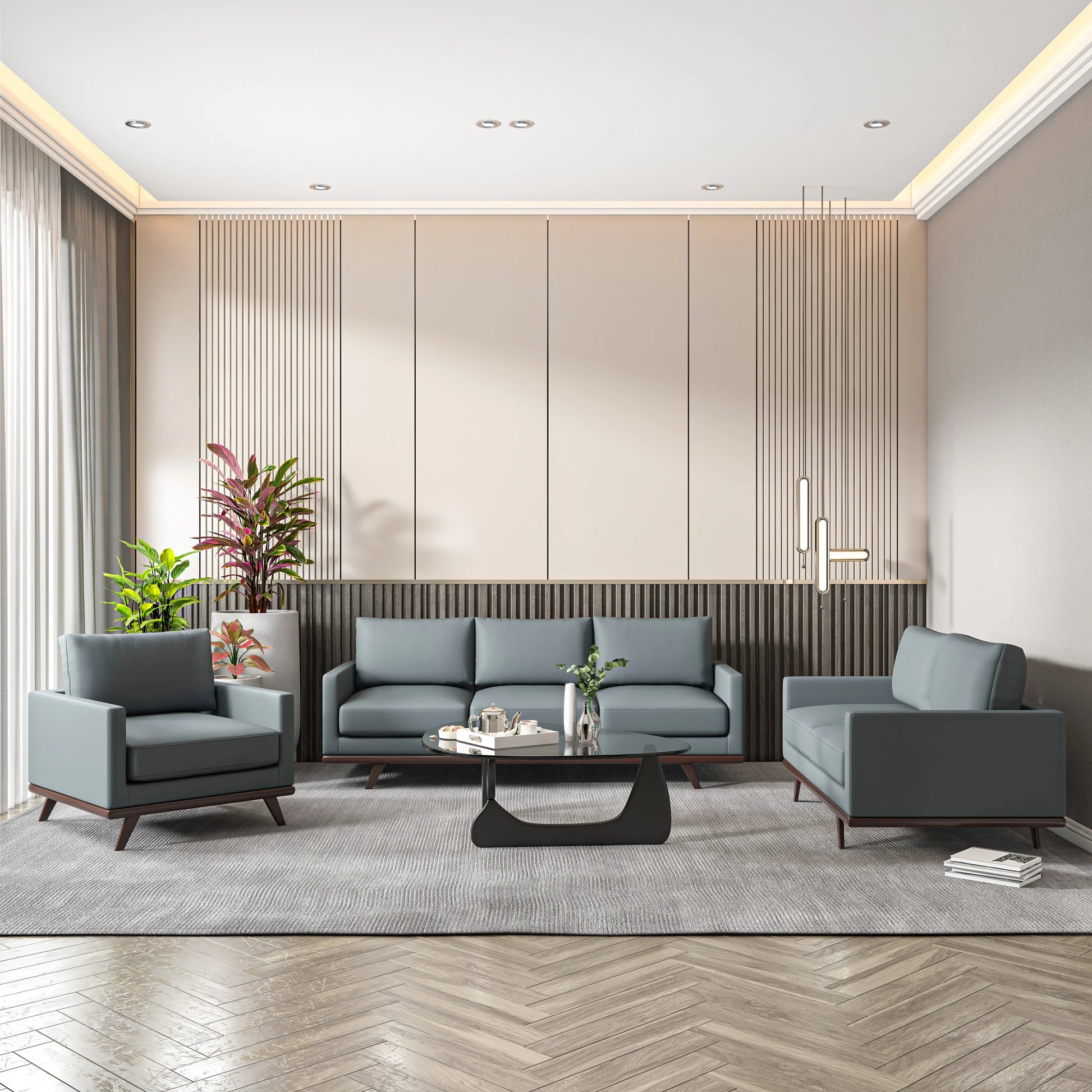 Chester 3-Piece Leather Living Room Sofa Set with Birch Wood Base - Elax Furniture