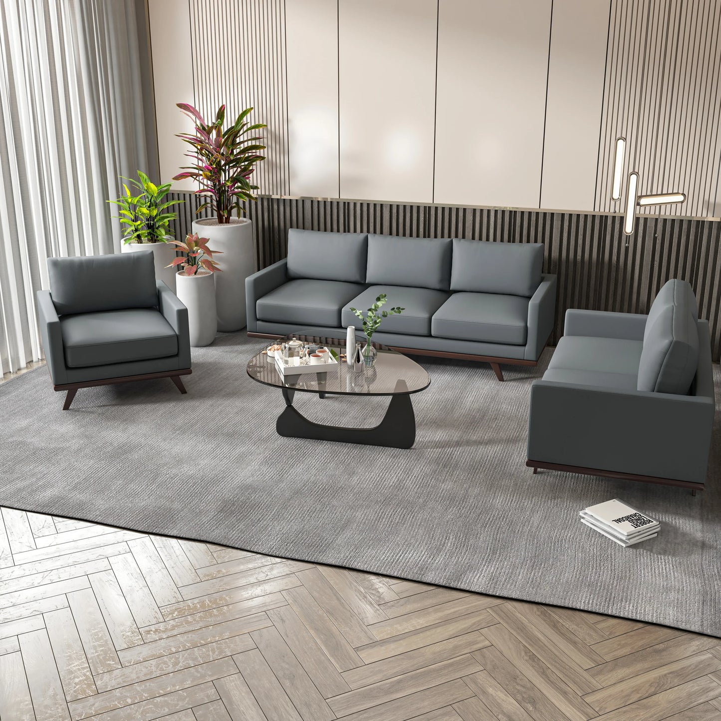 Chester 3-Piece Leather Living Room Sofa Set with Birch Wood Base - Elax Furniture