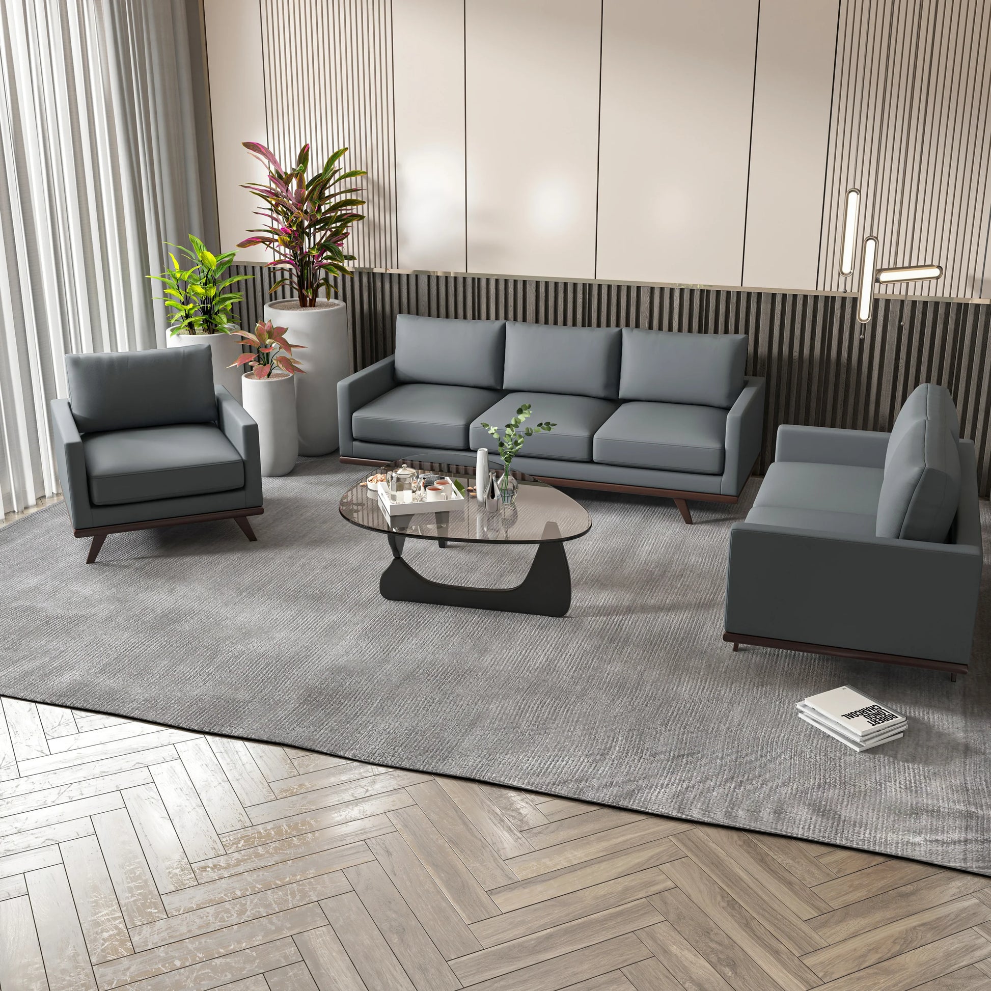 Chester 3-Piece Leather Living Room Sofa Set with Birch Wood Base - Elax Furniture