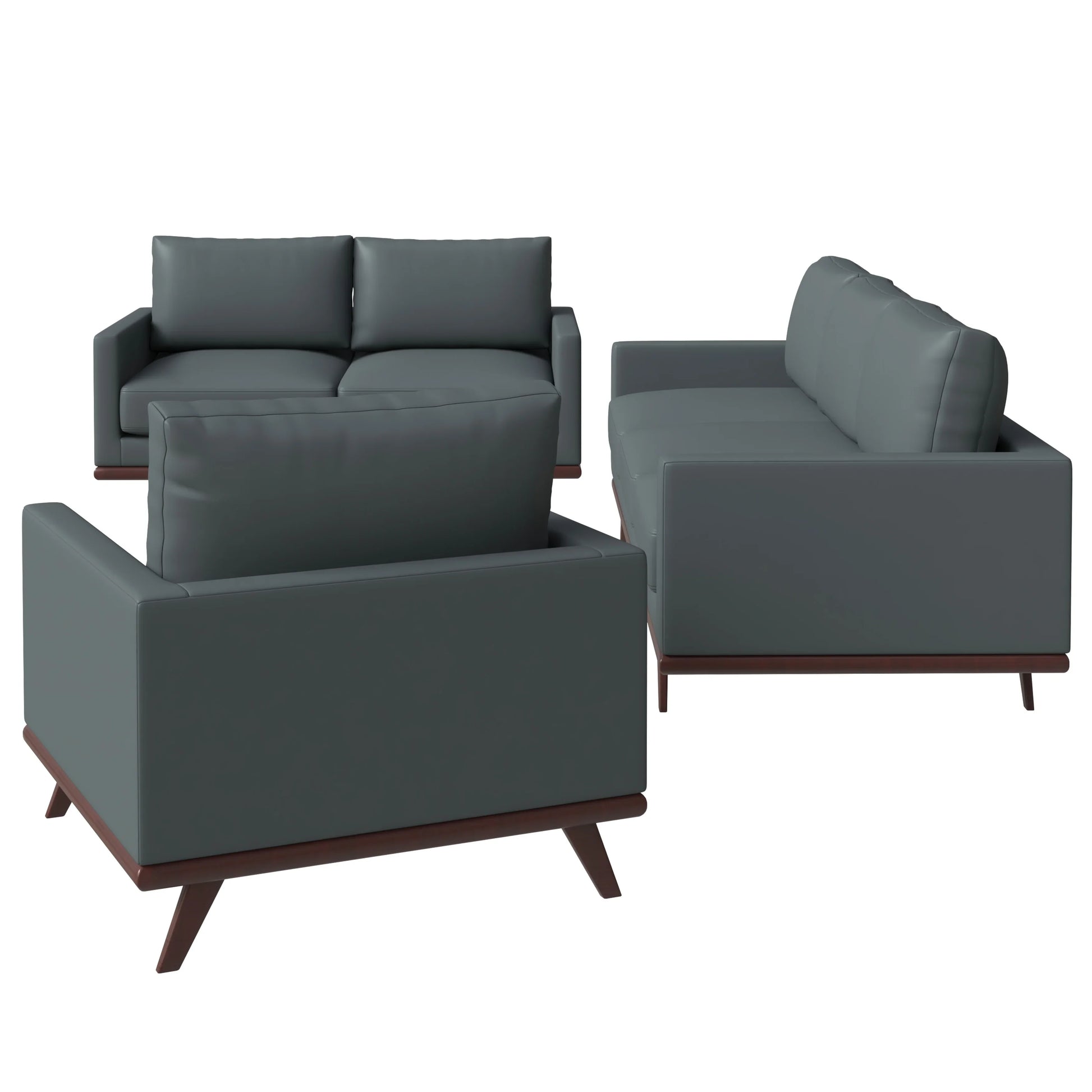Chester 3-Piece Leather Living Room Sofa Set with Birch Wood Base - Elax Furniture