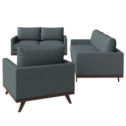 Chester 3-Piece Leather Living Room Sofa Set with Birch Wood Base - Elax Furniture