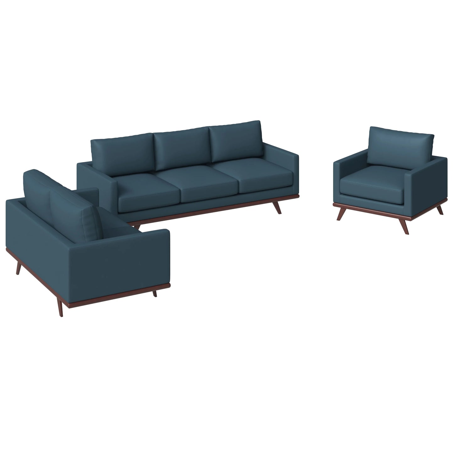 Chester 3-Piece Leather Living Room Sofa Set with Birch Wood Base - Elax Furniture