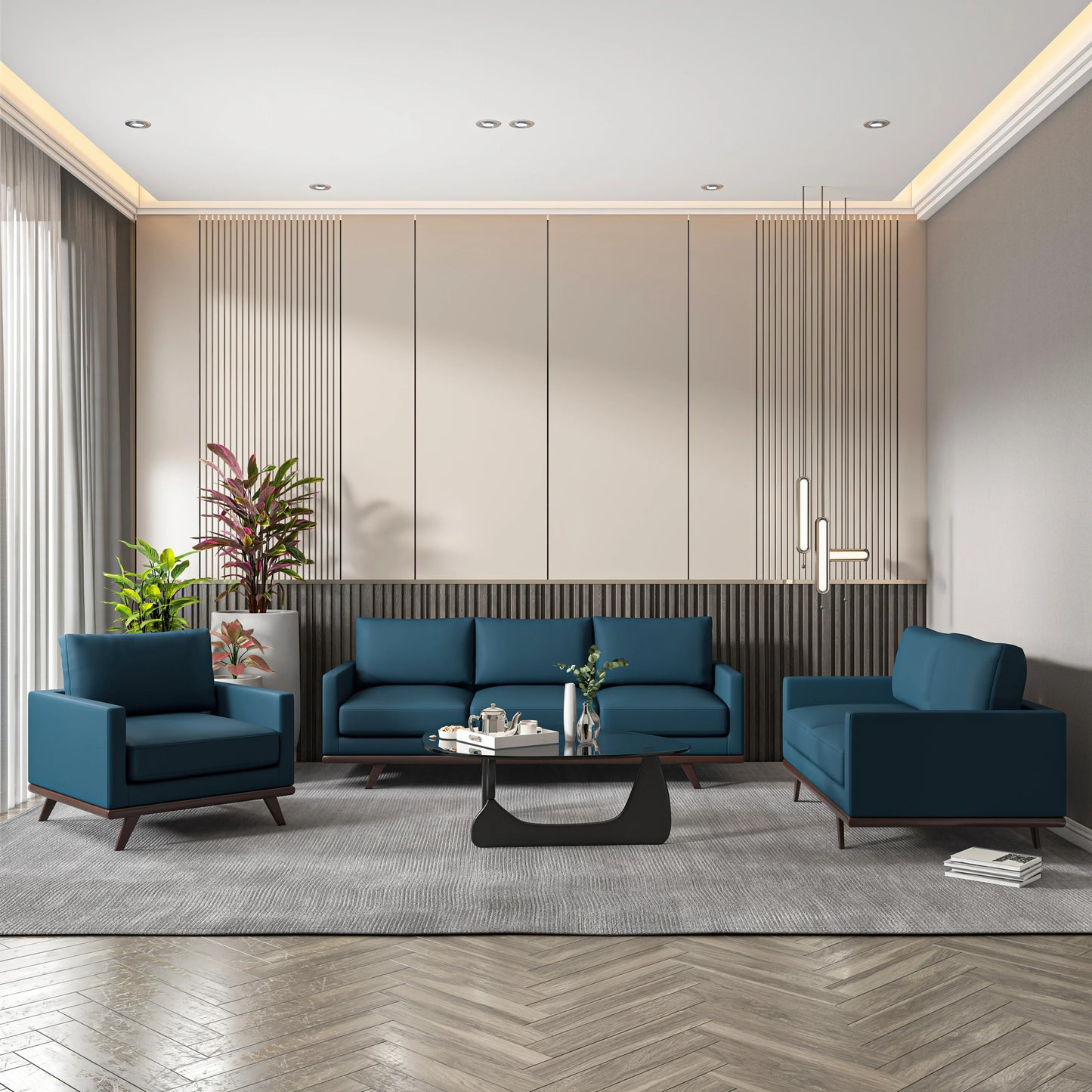 Chester 3-Piece Leather Living Room Sofa Set with Birch Wood Base - Elax Furniture