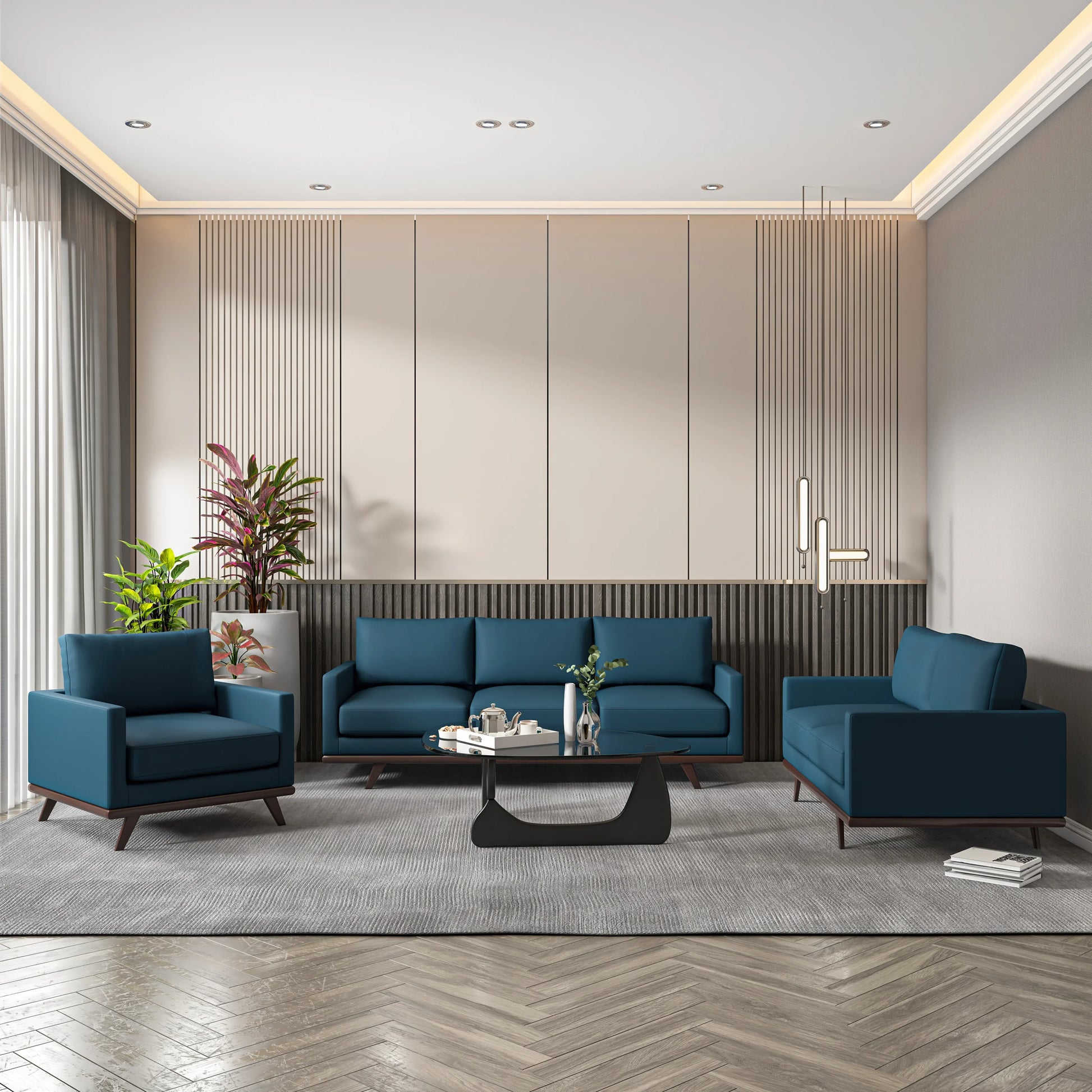 Chester 3-Piece Leather Living Room Sofa Set with Birch Wood Base - Elax Furniture