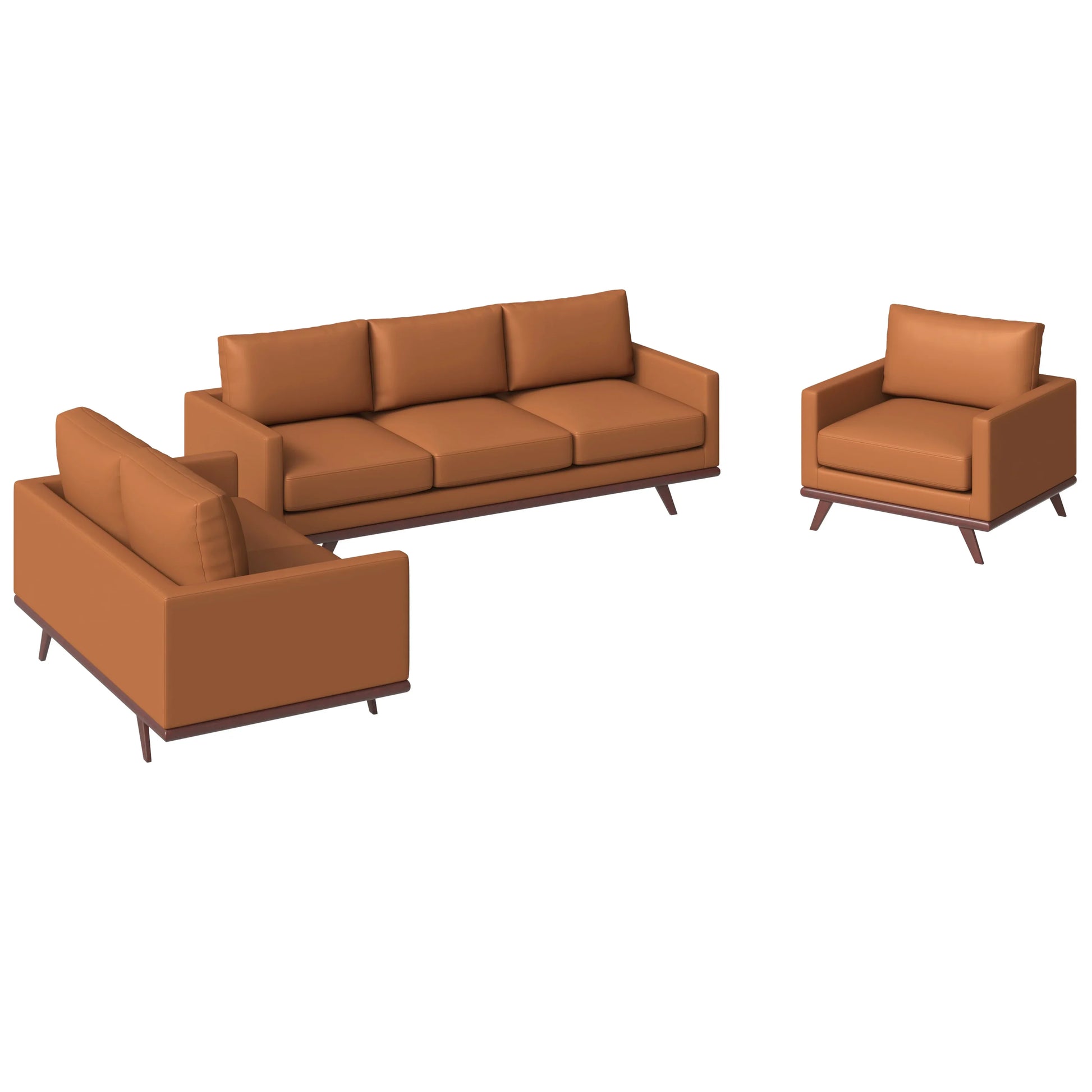 Chester 3-Piece Leather Living Room Sofa Set with Birch Wood Base - Elax Furniture