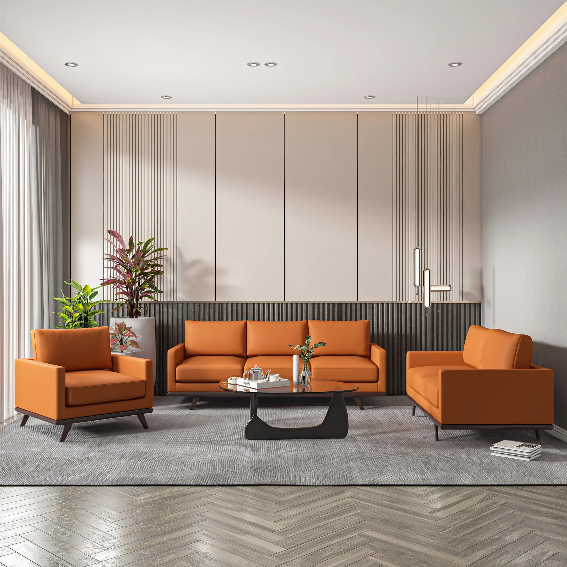 Chester 3-Piece Leather Living Room Sofa Set with Birch Wood Base - Elax Furniture