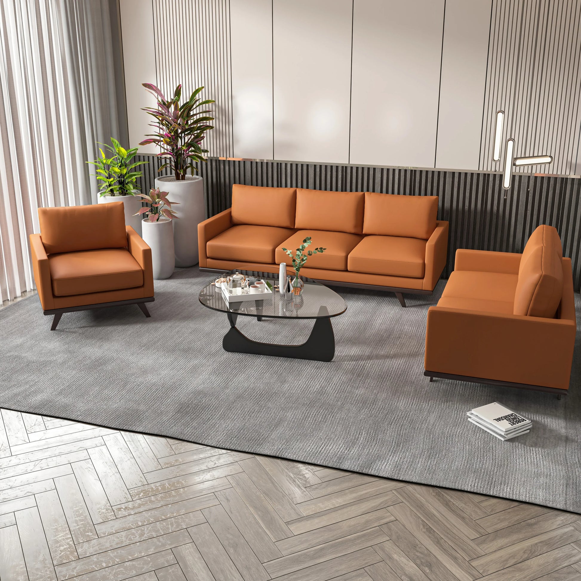 Chester 3-Piece Leather Living Room Sofa Set with Birch Wood Base - Elax Furniture