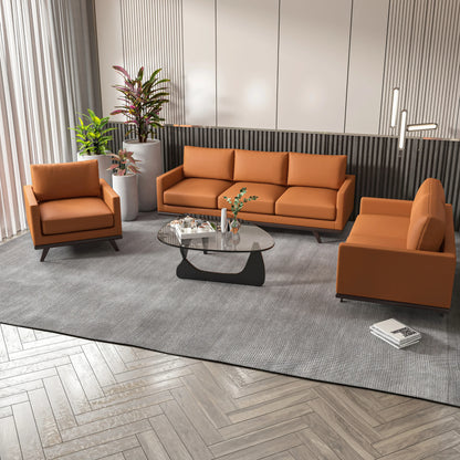 Chester 3-Piece Leather Living Room Sofa Set with Birch Wood Base - Elax Furniture